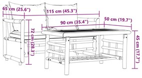 2 pcs conjunto de sofá de jardim com almofadões bambu