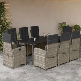 vidaXL 9 pcs conjunto de jantar p/ jardim c/ almofadões cinzento claro