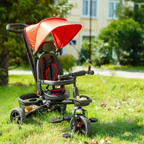 Triciclo Infantil 4 em 1 Bicicleta para Crianças 1-5 Anos com Assento Giratório Capô Ajustável Guidão de Empurre e Apoio para os Pés Dobrável 111,5x52