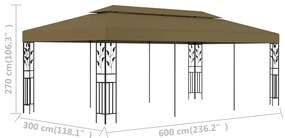 Gazebo 6x3 m 180 g/m² cinzento-acastanhado
