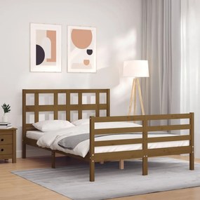 Estrutura de cama dupla pequena 4FT madeira maciça castanho-mel