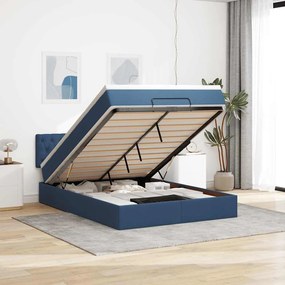 Estrutura de cama otomana com colchão tecido azul 140x200cm