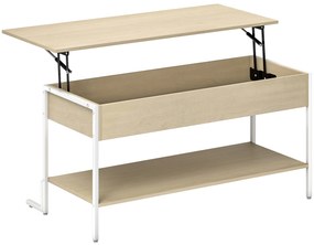 HOMCOM Mesa de Centro Elevatória com Espaço Oculto de Arrumação e Prateleira Aberta 95x40x59 cm Madeira e Branco