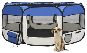 Parque dobrável p/ cão c/ saco de transporte 145x145x61cm azul