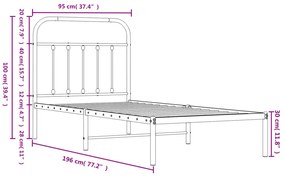 Estrutura de cama com cabeceira 90x190 cm metal preto