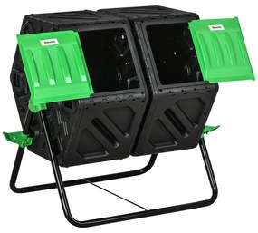 Outsunny Compostor Giratório de 130L Recipiente de Compostagem  de Dupla Câmara com Aberturas de Ventilação 67x60x77 cm Preto e Verde | Aosom Portugal