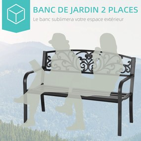 Banco de jardim para terraço em ferro fundido, 2 lugares, 127 x 60 x 87 cm, carga máxima de 240 kg  preto