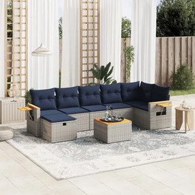 vidaXL 8 pcs conjunto sofás p/ jardim c/ almofadões vime PE cinzento