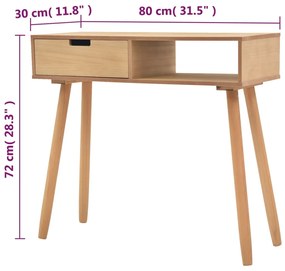 Mesa consola de pinho maciço 80x30x72 cm castanho