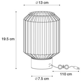 LED Candeeiro de mesa moderno preto com vidro fumê recarregável - Millie Moderno