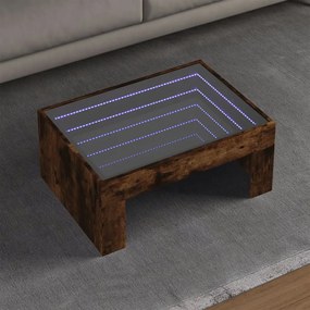 Mesa de centro luzes LED Infinity 70x50x30 cm carvalho fumado