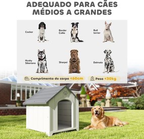 Casota para Cães de Exterior Casa para Cães Grandes em Plástico com 2 Janelas Base Elevada Estacas Cinzento