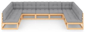 9 pcs conjunto lounge de jardim c/ almofadões pinho maciço