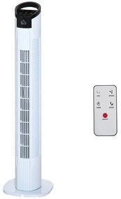 Ventoinha de Coluna 50W com Controlo Remoto 3 Velocidades Ecrã LCD Temporizador 7,5h e Oscilante 70° Ø20x78,5 cm Branco