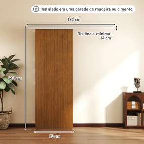 Porta de Correr com Ferragens 90x210 cm com Rolos Trilho de Alumínio e Guia de Chão Castanho