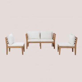 Conjunto De Jardim Com Sofá Modular De 2 Peças Com Apoios De Braços E 2 Poltronas Em Madeira De Acácia Filips Gardénia Branco - Sklum