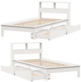Cama com estante sem colchão 100x200 cm pinho maciço branco
