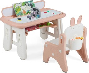 Conjunto de mesa e cadeira para crianças pequenas com estante, tampa rebatível, quadro magnético apagável e 3 alturas ajustáveis para desenhar, cor ro