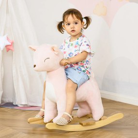 Baloiço Infantil de Cervo para Crianças acima de 3 Anos Baloiço com Sons Realistas de Pelúcia e Base de Madeira Carga 45kg 68x35,5x64cm Rosa