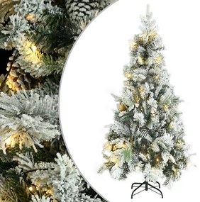 vidaXL Árvore de Natal pré-iluminada c/ flocos neve e pinhas PVC/PE