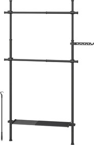 Guarda-roupa aberto com 2 varões e 1 prateleira com 3 níveis 33,5 x (84-123) x (220-300) cm , ajustável em altura e largura Preto