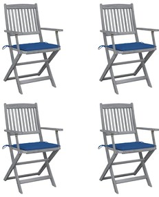 vidaXL Cadeiras exterior dobráveis c/ almofadões 4 pcs acácia maciça