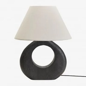 Candeeiro De Mesa Joana Em Madeira De Manga Preto Claro & Branco Ø40 Cm Menorca - Sklum