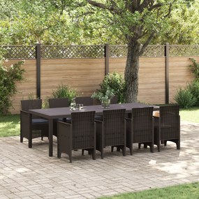 vidaXL Conjunto de Jantar de 9 Peças com Almofadas Castanho Polirattan