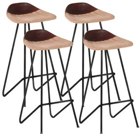 Bancos de bar 4 pcs couro genuíno castanho