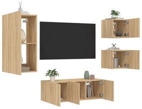vidaXL 5pcs móveis parede p/ TV c/ LEDs deriv. madeira carvalho sonoma