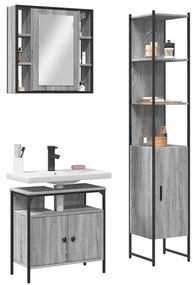 vidaXL 3 pcs conjunto móveis WC derivados de madeira cinzento sonoma