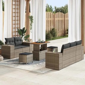 Conjunto de 8 Peças de Sofás para Jardim com Almofadas Cinza Poliratan Acácia