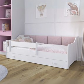 Cama infantil/individual Erik 160x80 branca - painel rosa - colchão e estrado incluído