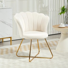 Poltrona em forma de concha, cadeira de Toucador, poltrona em veludo, poltrona de sala com pés em aço, 69 x 64 x 80 cm, creme