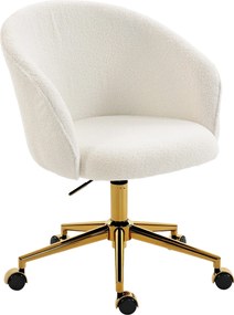 Cadeira de escritório, cadeira ergonómica de escritório com regulação de altura, cadeira giratória, base em aço, creme