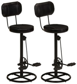 vidaXL Bancos de bar 2 pcs couro de cabra genuíno preto