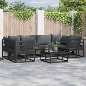 vidaXL Conjunto de Sofá de Jardim com almofada 7 pcs Preto Alumínio