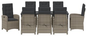 Conjunto de Jantar de Jardim 9 Peças com Almofadas Cinzas de Rattan Po