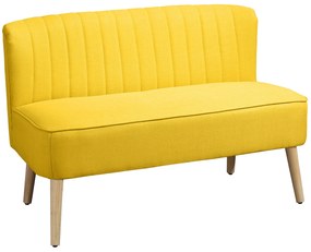 HOMCOM Sofá de 2 Lugares Moderno em Tecido Sem Braços com Pernas em Madeira 117x56,5x77 cm Amarelo | Aosom Portugal