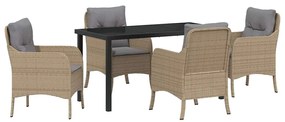Conjunto de Jantar de Jardim com Almofadas Bege Vime PE