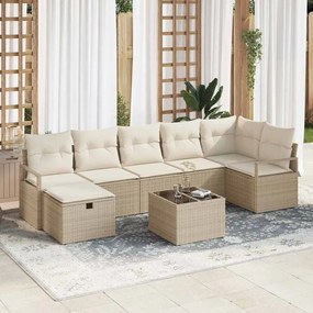 Conjunto de Sofá de Jardim de 8 Peças com Almofadas Bege Polirattan