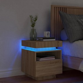 Mesa de cabeceira com luzes LED 40x39x48,5 cm carvalho sonoma