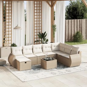 9 pcs conjunto de sofás p/ jardim com almofadões vime PE bege