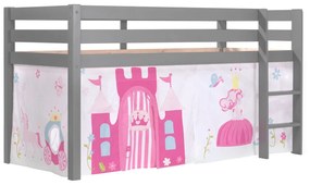 Conjunto Cama alta de Criança PINO 90 x 200 cm + estrado + escada + cortina Princesa Cinzenta
