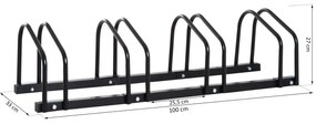 HOMCOM Estacionamento para 4 Bicicletas Suporte de Aço para Estacionar Bicicletas no chão para Interior e Exterior 100x33x27cm Preto
