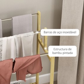 Toalheiro de Pé de Bambu com 3 Barras de Aço Inoxidável Prateleira Aberta 50,5x31x90 cm Natural