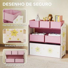 Estante Infantil para Brinquedos com 6 Caixas em Tecido Não Tecido Organizador de Brinquedos de 3 Níveis 63x30x66 cm Rosa