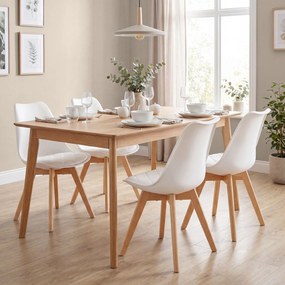 Conjunto de 4 cadeiras de sala de jantar (MESA NÃO INCLUIDA): cadeiras de cozinha estofadas assento em couro PU e madeira de faia, 46,5 x 57 x 79 cm,