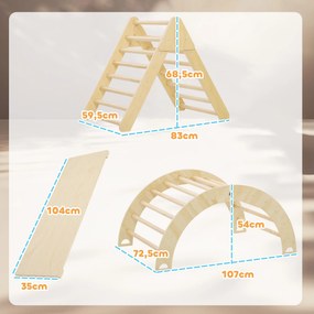Triangulo de Escalada de Madeira Escalada para Crianças de 18-48 Meses com Rampa e Arco de Aprendizagem 219x72,5x68,5 cm Madeira