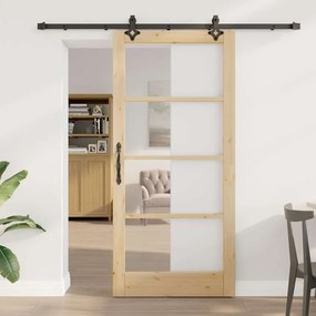 Porta Deslizante vidaXL com Conjunto de Hardware 'ORKDAL'Madeira Sólida & Vidro